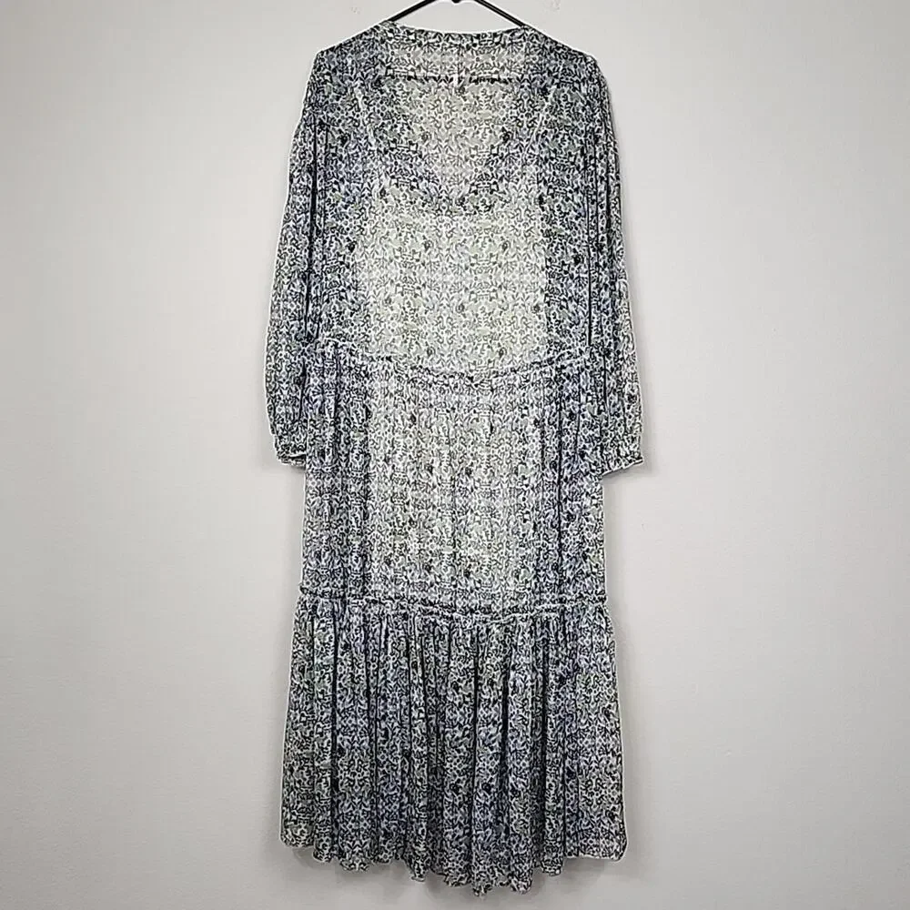 Free People Small Sheer Smocked Shoulder Midi Dress